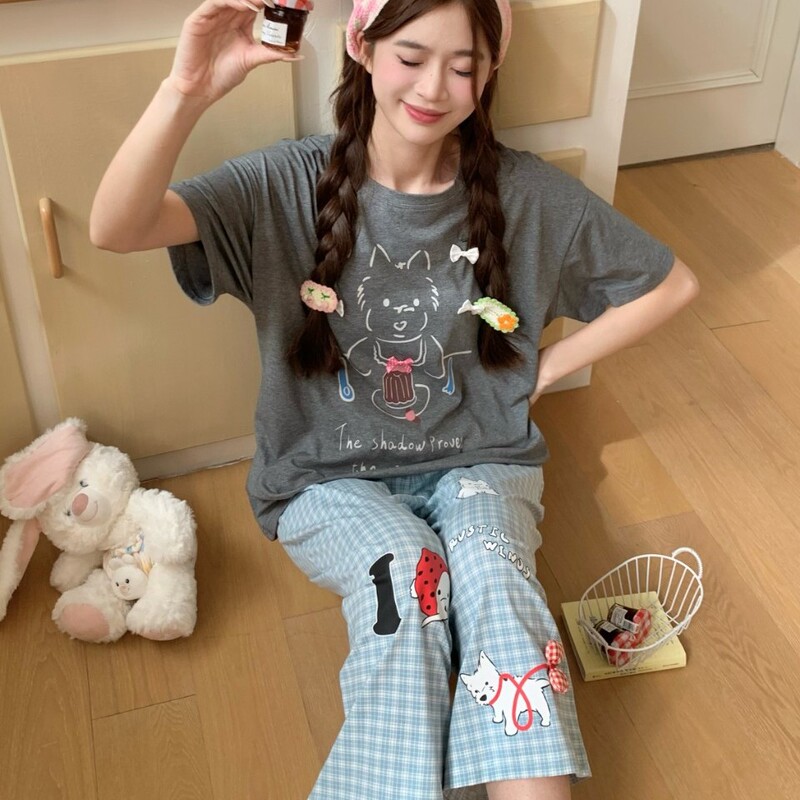 Little Bear Pajamas 2026 Spring/Summer New Pure Cotton Two-Piece Short-Sleeve Lace Trim Set Homewear Little Bear Pajamas 2026 Spring/Summer New Pure Cotton Two-Piece Short-Sleeve Lace Trim Set Homewear