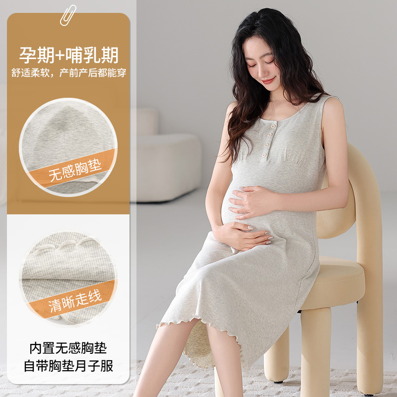 2025 New Maternity Dress Summer Women's Outerwear with Breast Pads Nursing Nightdress Postpartum Dress Maternity Dress