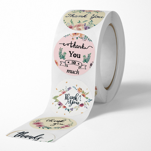 Cross-border multiple patterns roll-packed self-adhesive stickers thank you flowers cute seal stickers wedding decoration labels