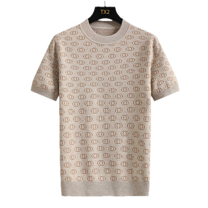 Camisas de punto de estilo antiguo camiseta de manga corta hombre impresa jacquard cuello redondo de negocios de hielo de verano fábrica transfronteriza al por mayor