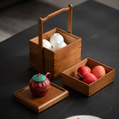 Antique Bamboo Fruit Tea Snack Food Box Outdoor Portable Gongfu Tea Set Tea Ceremony Storage Basket Tea Box