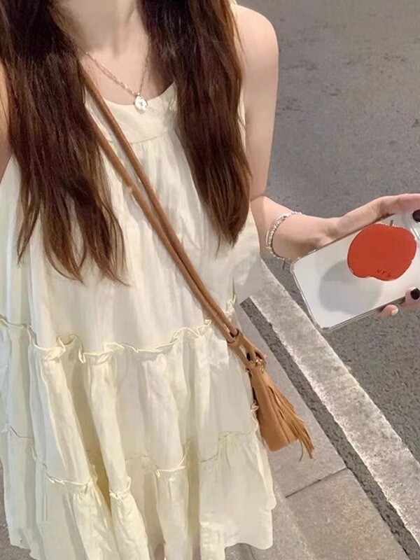 2025 新しい小さなサスペンダーノースリーブホルターネックドレス女性の夏の海辺の休暇妖精ビーチドレス|undefined