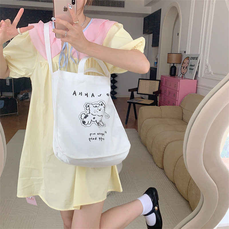 37271 Japanese cartoon canvas bag, women's printed crossbody bag, tote bag, large-capacity student class bag, handbag undefined
