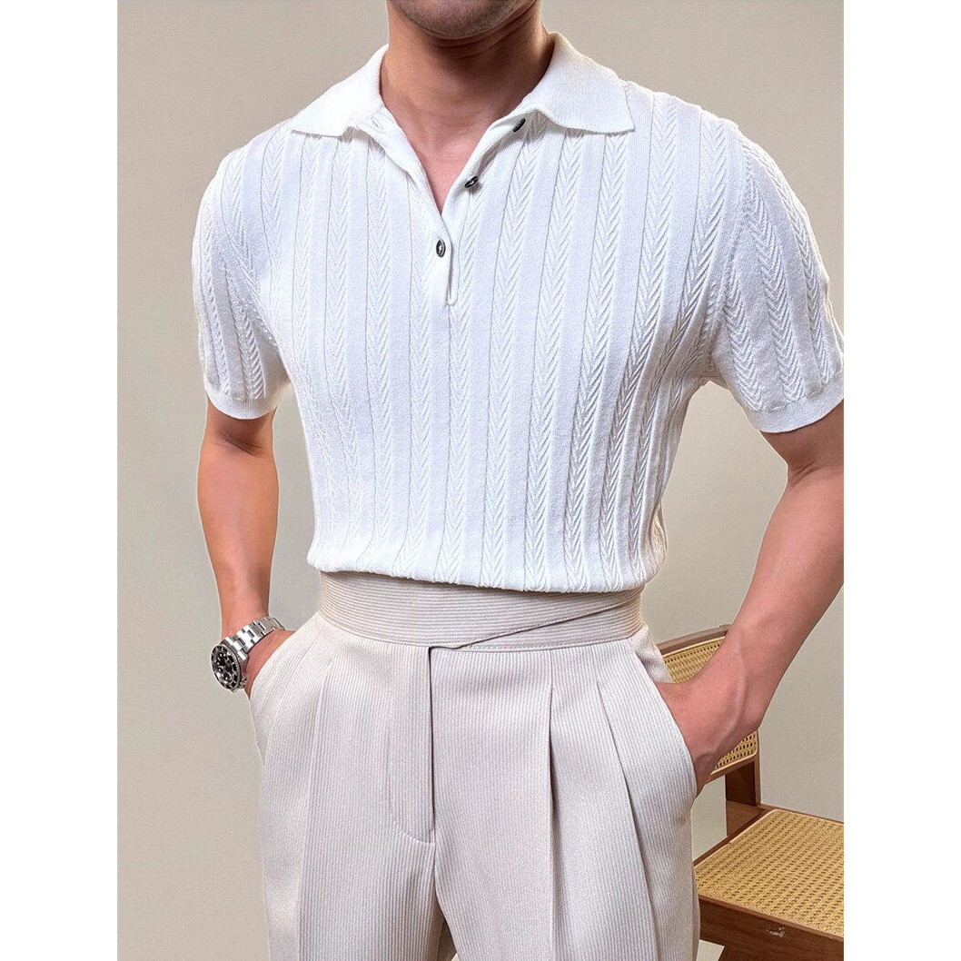 Polo camiseta de punto camiseta de manga corta hombre hueso de pescado estampado antiguo viento delgado camiseta de hielo seda de verano fábrica transfronteriza al por mayor