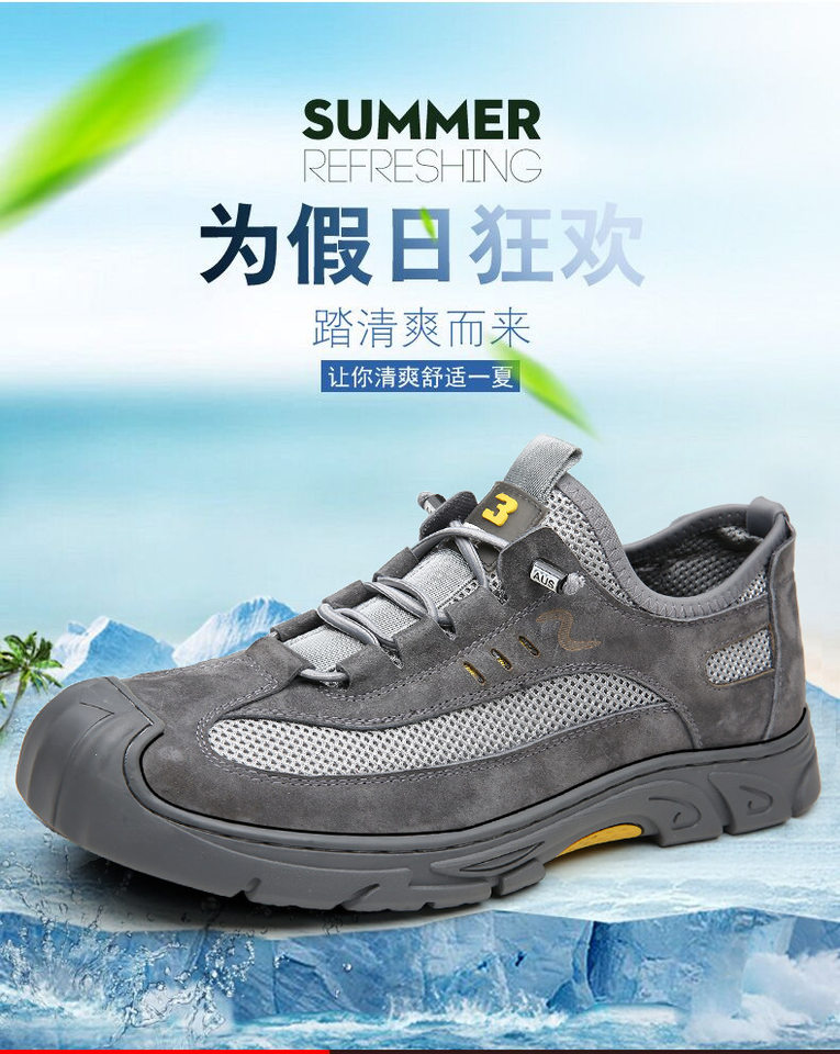 Dép sandal nam da bò lưới thoáng khí chống trơn, quai ngang co giãn, đế bằng êm chân — LQ3682 màu nâu, LQ3682 màu xám chi tiết 1