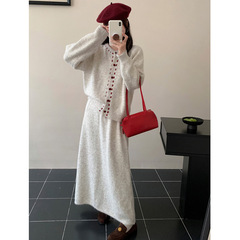 韩系高级感手工缝线毛衣外套女套装秋冬软糯针织开衫设计感两件套