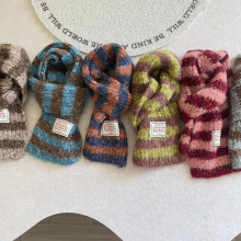 儿童条纹围脖2025冬季新品女童时髦百搭韩系氛围感贴标撞色围巾