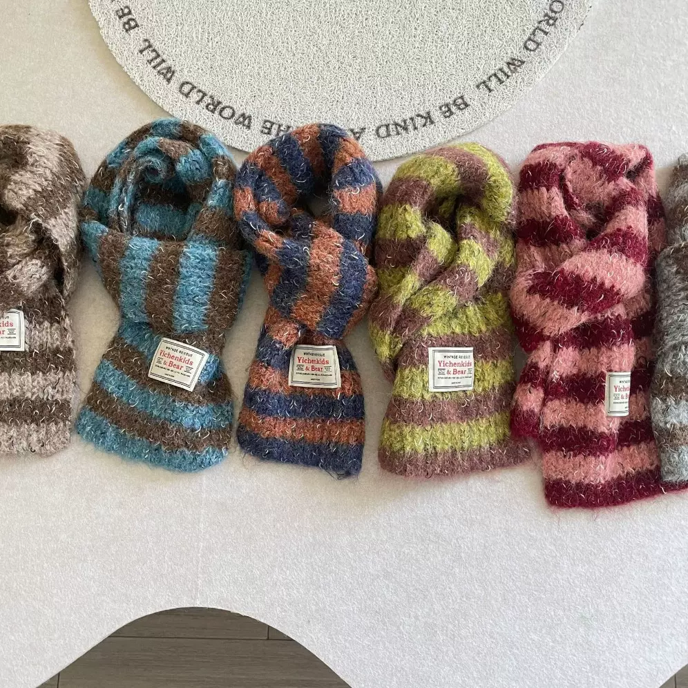 儿童条纹围脖2025冬季新品女童时髦百搭韩系氛围感贴标撞色围巾