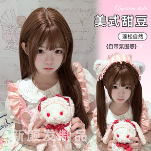 New Wig [American Sweet Bean] Sweet Cute Internet Red Long Straight Hair Age-reducing Temperament Natural Full Head Cover