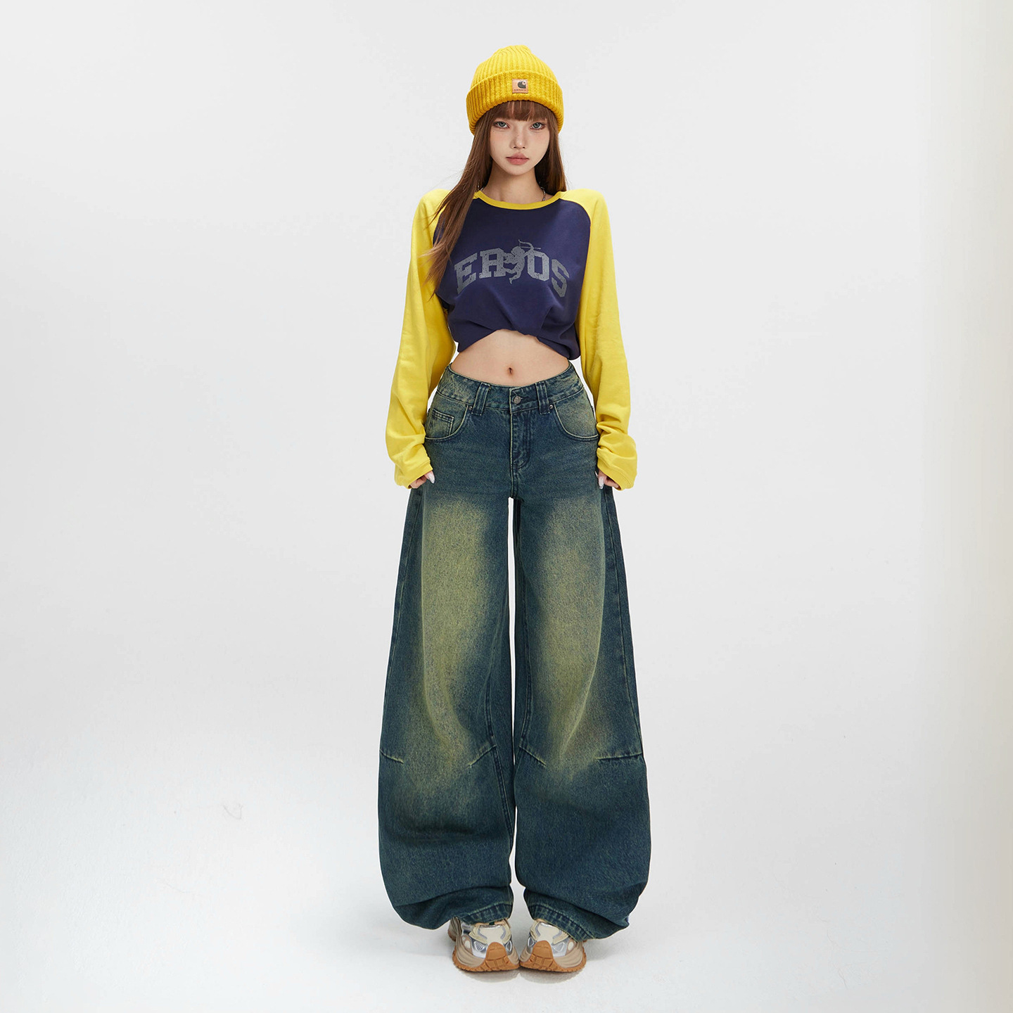 美式复古怀旧低腰阔腿裤女2025秋冬新款辣妹设计感高街直筒拖地牛
