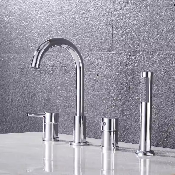 Copper split faucet, freestanding four-piece bathtub faucet set, four-hole shower head, black, chrome-plated, gold, brushed gold Copper split faucet, freestanding four-piece bathtub faucet set, four-hole shower head, black, chrome-plated, gold, brushed gold