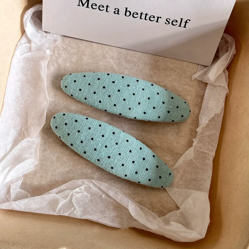 Korean-Style Fabric Fresh Mint Green Oval Polka Dot Hair Clip Hair Accessory for Women Forehead Side Clip