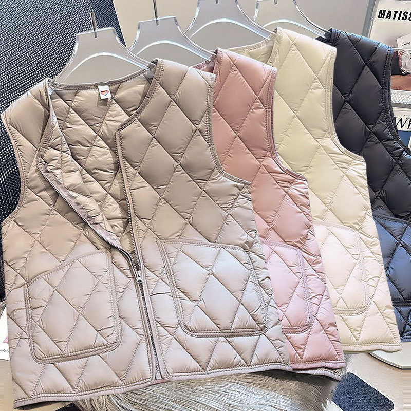 2025秋冬新款羽绒棉内穿高档马甲女轻薄保暖背心内胆宽松拉链坎肩
