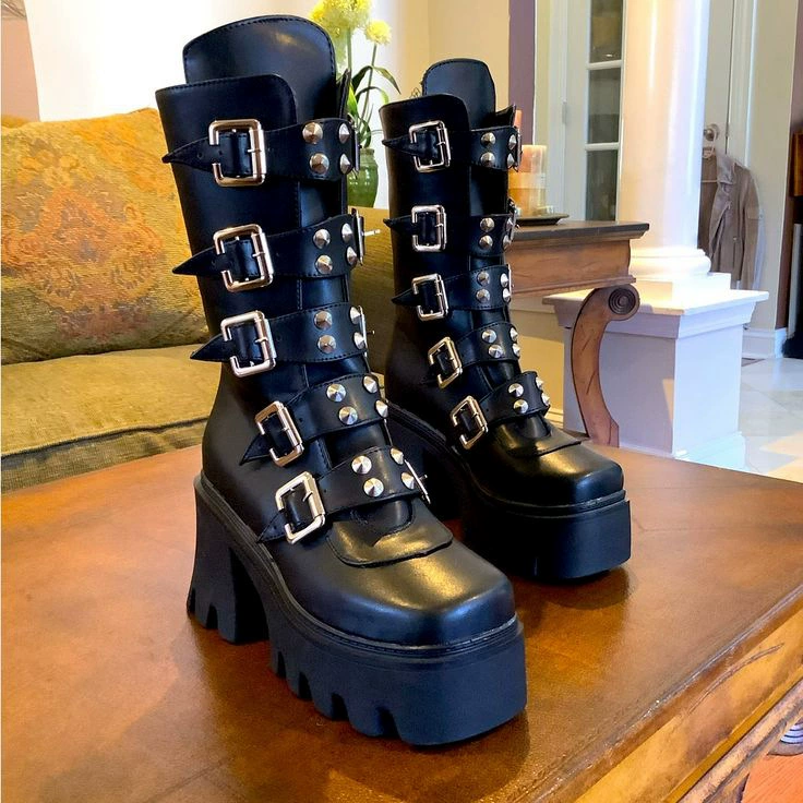 Туфли из кекса Lolita Punk Dark Cosplay Lolita Shoes Boots Короткие заклепки