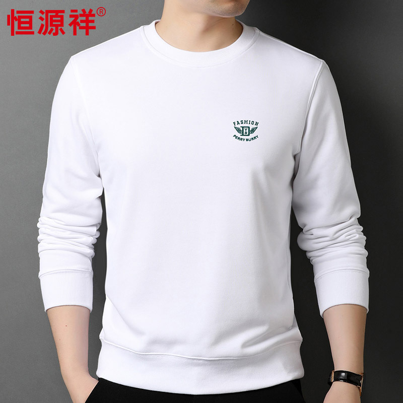 Hengyuanxiang Embroidered Sweater Men's 2024 Spring and Autumn New Terry Shoulder Crewneck Sweater Men's Base Shirt Top