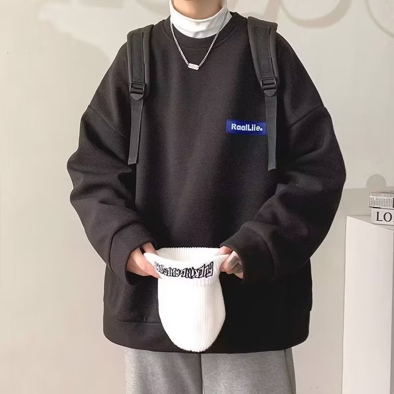 Camiseta de manga larga para hombre primavera y otoño marca de moda pesada waffle cuello redondo camisa de fondo Camiseta con suéter de alta calidad