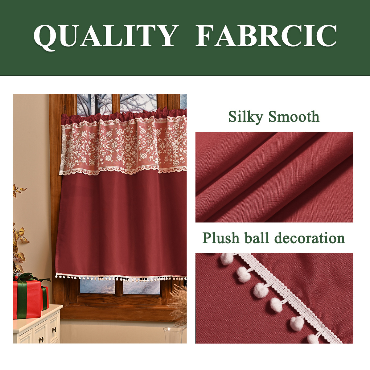 Nuevas cortinas de Navidad transfronterizas primavera yarida semitransparente copo de nieve borde de bola cortina de bola de barra de presión de línea TEMU