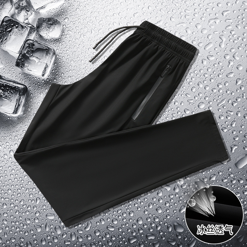 Comercio exterior ropa de hombre pantalones de seda de hielo de tamaño grande para hombres pantalones largos ociosos de verano sueltos pantalones de secado rápido de peso de secado rápido ultra delgado