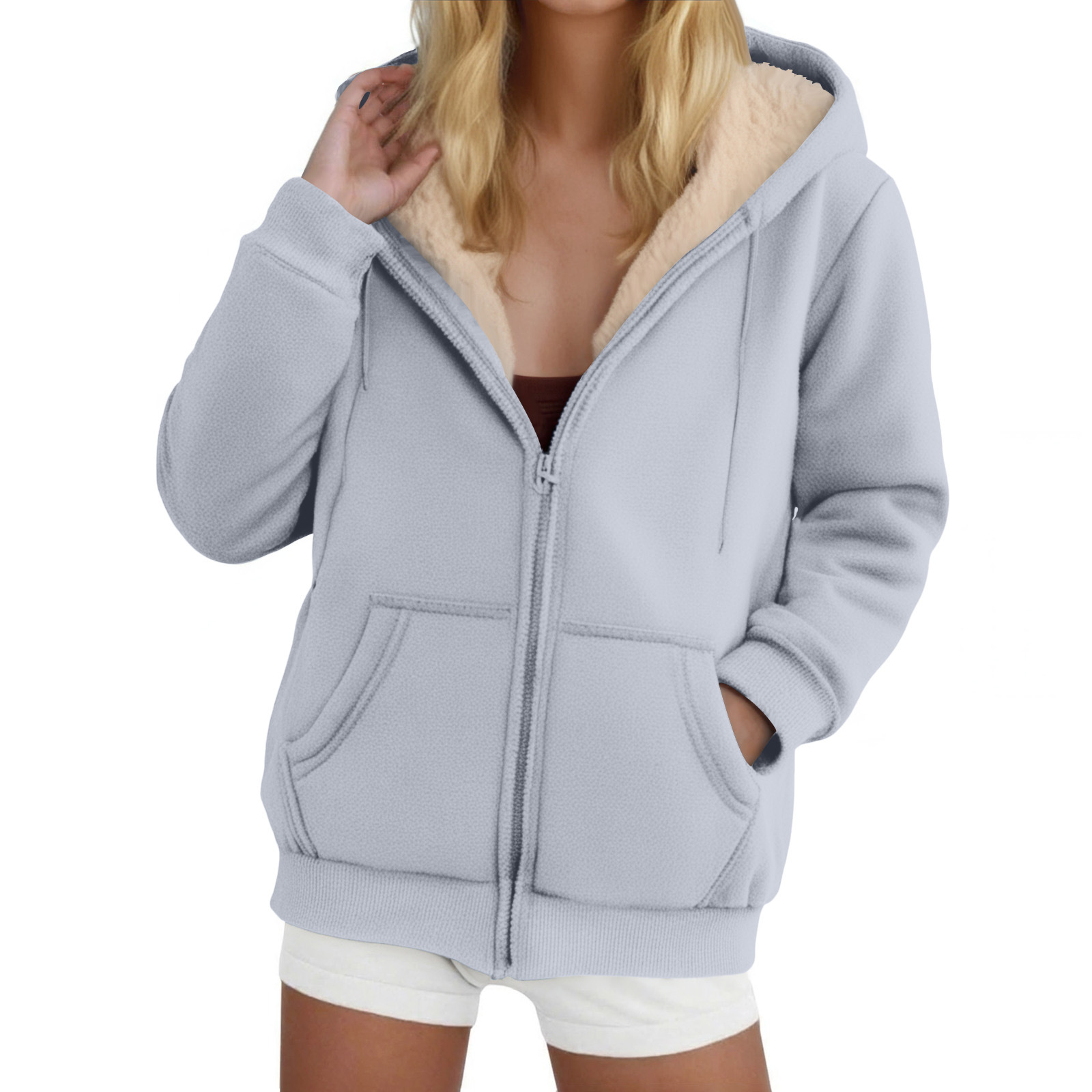 Sudadera con capucha para mujer de borreguito gruesa con forro_voghion.com