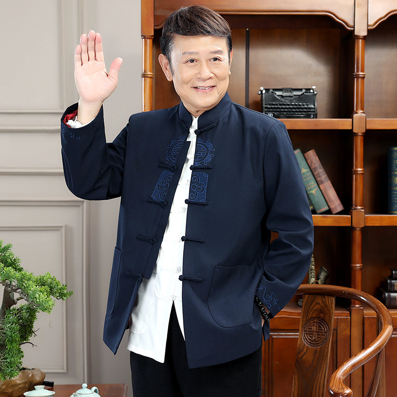 唐装男中老年父亲外套60岁70爷爷春秋装中式喜庆婚礼宴服爸爸上衣
