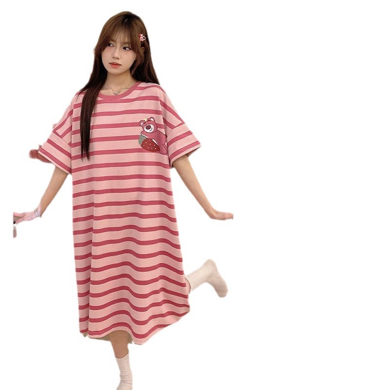 Pijama con cojín de pecho para mujeres verano 2026 suelto anti-protuberancia se puede usar vestido transpirable fresco perezoso viento