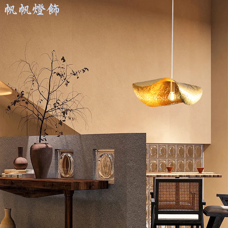 Todo cobre nuevo comedor chino hoja de loto lámpara de araña de lujo de alta gama vestíbulo del hotel cafetería sala de té arte Zhongshan lámparas