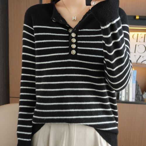Autumn/Winter Striped Crew-Neck Sweater with Belt, Women's Long-Sleeve Knit Top – Bold Colorblock Pullover Base Layer
