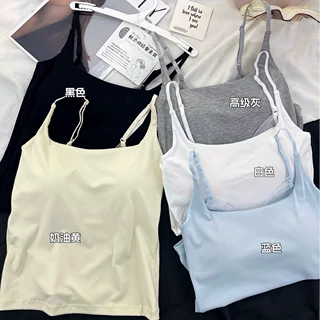 新款辣妹后背蕾丝V领美背吊带背心女带固定乳胶胸垫修身外穿上衣