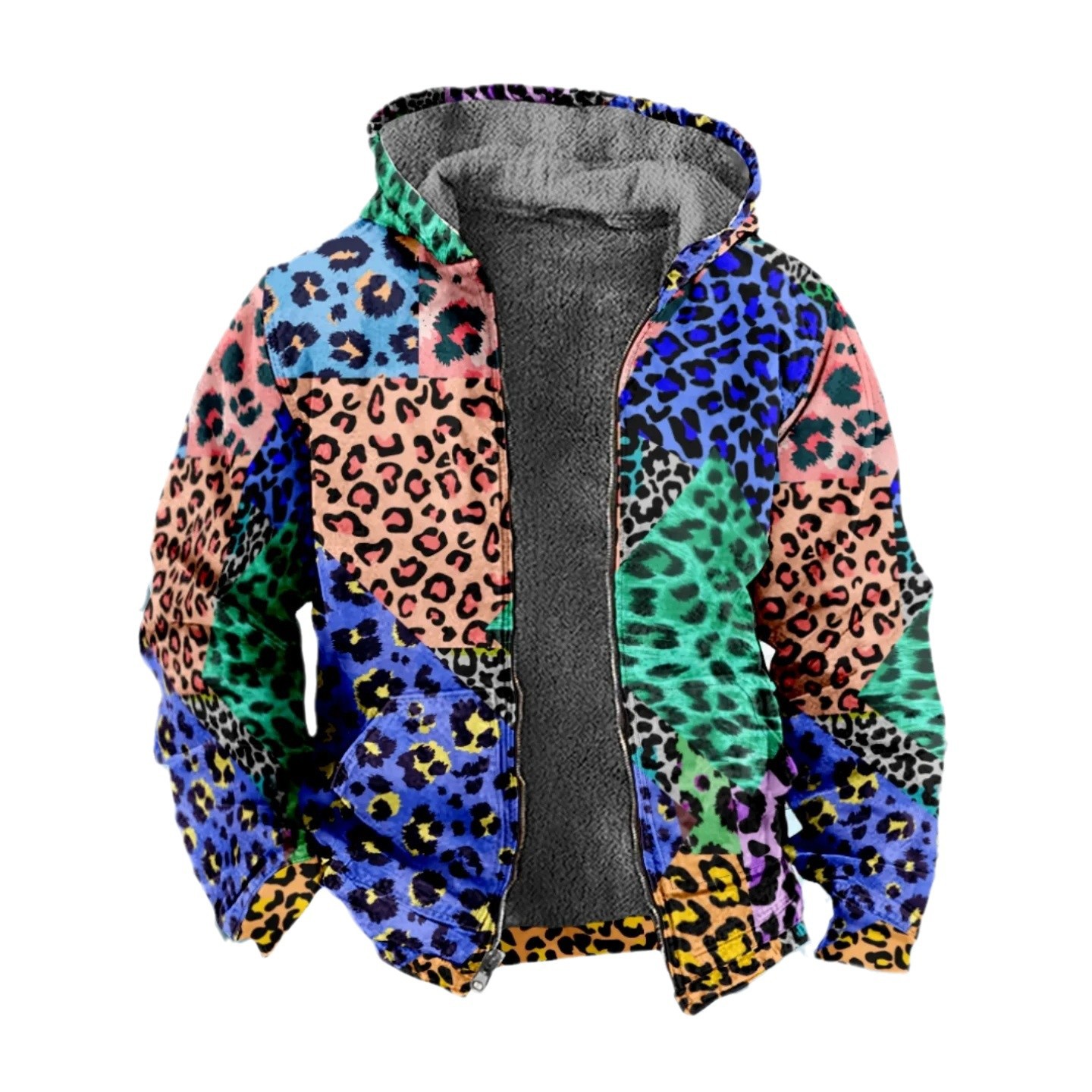 Estilo personalizado otoño nuevo estampado de leopardo fresco estilo coreano moda chaqueta de manga larga con cremallera con capucha MF12