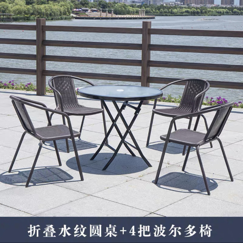 80물무늬 접이식 원형테이블 + 의자 4개