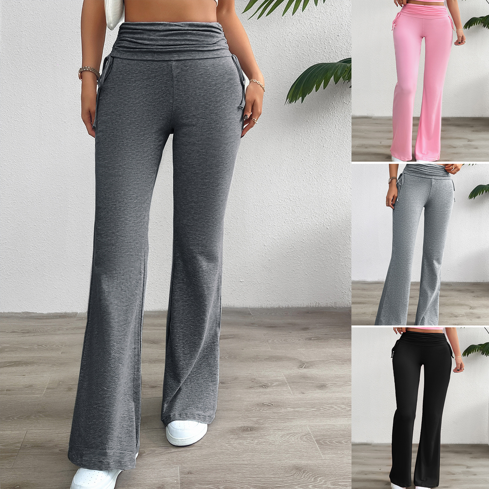 Diyun estación independiente transfronteriza de comercio exterior de Europa y Estados Unidos ropa de mujer otoño e invierno 2025 cómodo ocio de color sólido delgado pantalones de pulpa