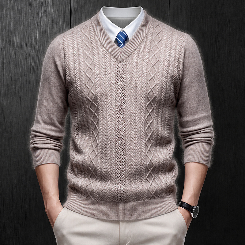 Autumn and winter thickened cardigan with V-neck, anti-pilling, long-sleeved, men's casual versatile warm knit sweater with cable pattern Autumn and winter thickened cardigan with V-neck, anti-pilling, long-sleeved, men's casual versatile warm knit sweater with cable pattern