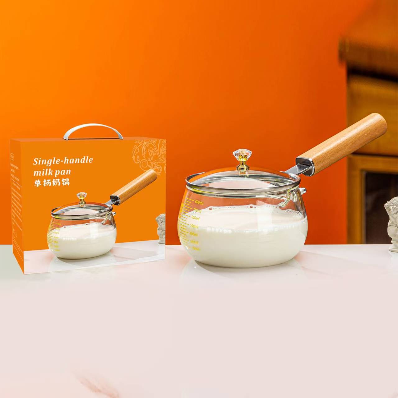 borosilicate glass wooden handle pot household kitchen milk pot soup pot instant noodle pot opening gift souvenirs