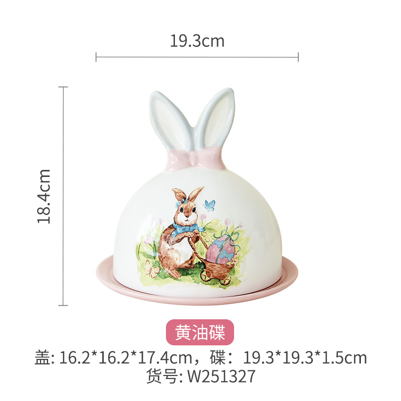 Cerámica de Pascua dibujos animados conejo cubiertos adornos encantadores set de platos para el hogar nuevos productos en stock