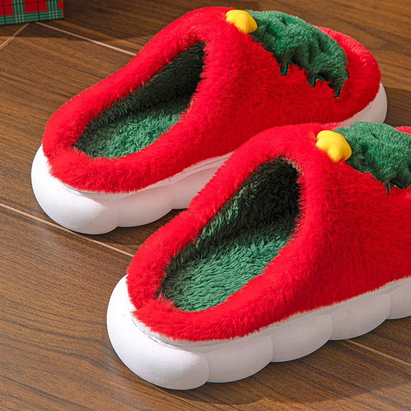 24 Year New Christmas Tree Women's Home Neutral Autumn/Winter Slippers Can Stick Barcodes_voghion.com