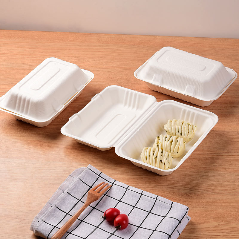 9x6寸一次性饭盒白色美式汉堡盒方形纸浆外卖打包盒快餐盒批发