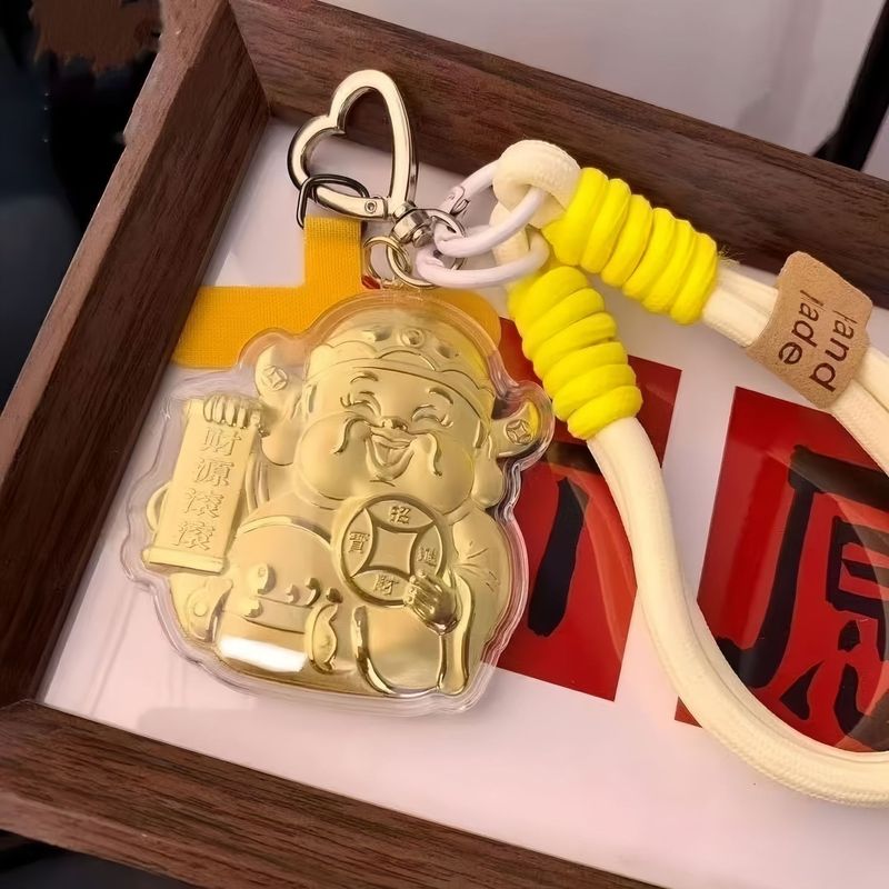 新款足金999财神爷手机链挂绳钥匙扣包包挂件车挂饰品送女友礼物|undefined