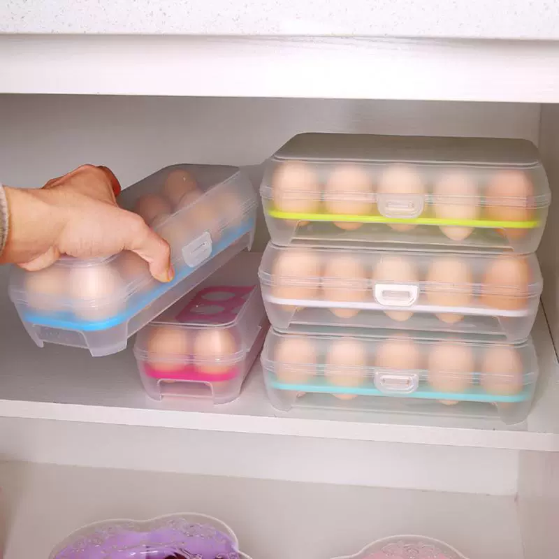 Kitchen 15 grid egg box refrigerator fresh -keeping storage box Portable picnic egg storage box plastic egg box