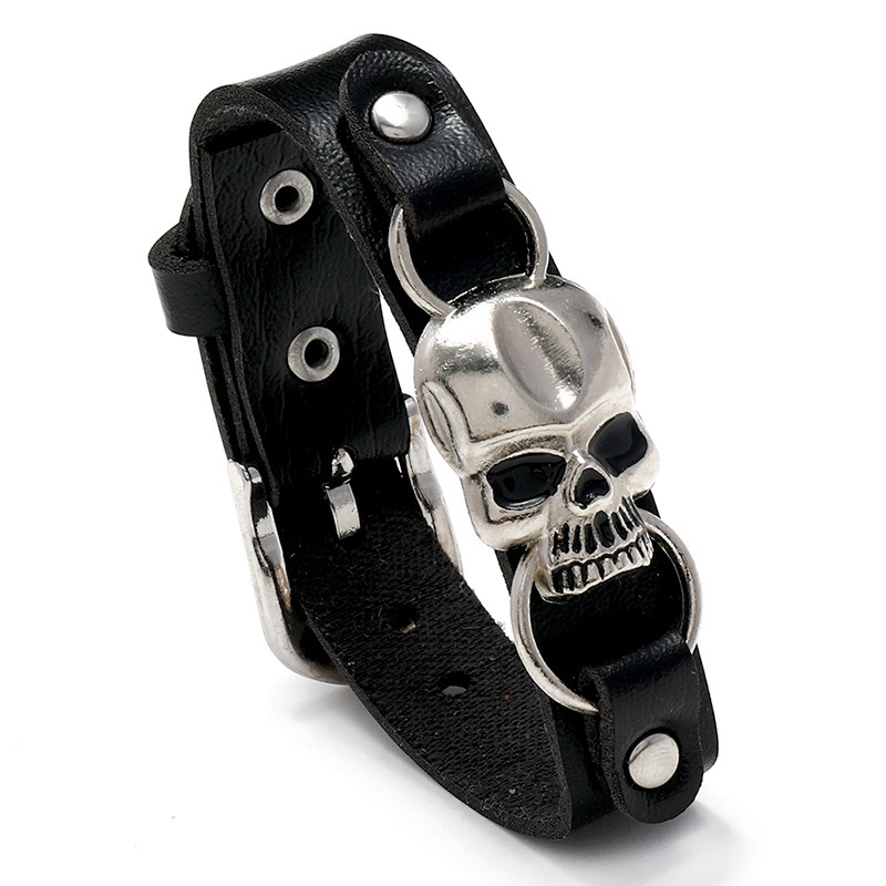 European and American Cross-border Supply Simple Skull Leather Bracelet Personalized Trendy Street Jewelry Halloween Bracelet Bracelet