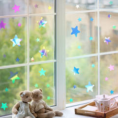 新款PET鐳射膜反光炫彩精雕牆貼 DIY五角星組合玻璃牆壁貼紙LS003