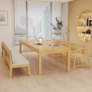 Ql@3H All Solid Wood Conference Table and Chairs Home Living Room Rectangular Log Table Chinese Workbench Desk Study