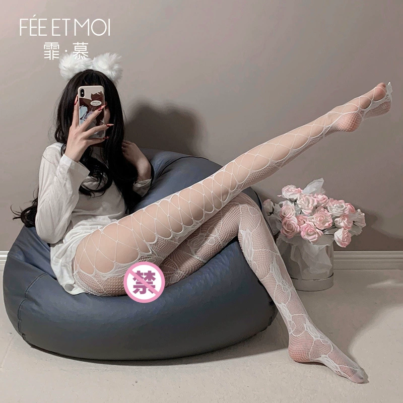 Feimu Side Hollow Hole Rose Jacquard Pantyhose 7340 Fun and Sexy Translucent Mesh Black Silk 48/pack