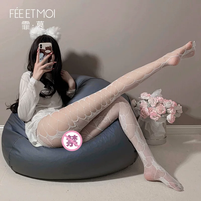 Feimu Side Hollow Hole Rose Jacquard Pantyhose 7340 Fun and Sexy Translucent Mesh Black Silk 48/pack