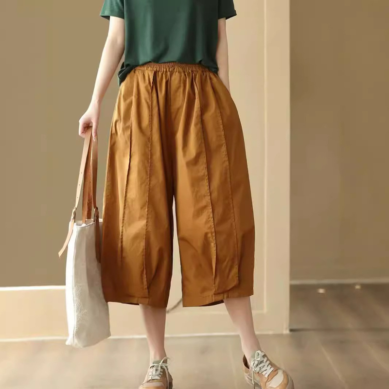 2026 Summer Retro Cotton Patchwork Casual Pants for Women, Elastic Waist Loose Lantern Pants, Solid Color Capri Pants 2026 Summer Retro Cotton Patchwork Casual Pants for Women, Elastic Waist Loose Lantern Pants, Solid Color Capri Pants
