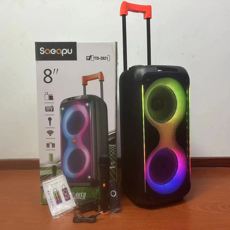 外国貿易の双8寸のbluetoothの手提げの絞りの明かりの音響の屋外の広場のダンスの大出力の重い低音の大砲のスピーカーの英語|undefined