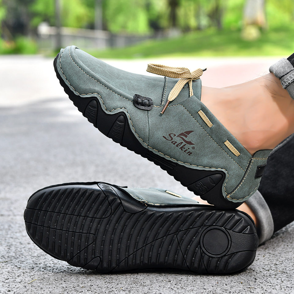 Giày lười nam cỡ lớn da heo khoét lỗ cổ cao, giày slip-on mũi tròn đế cao su — 2691 màu nâu, 2691 màu trắng, 2691 màu xanh lá cây, 2691 màu đen chi tiết 4