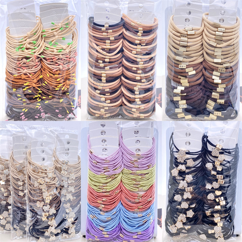 Tarjeta 3 cuerda de pelo simple estilo coreano banda de pelo incrustado en diamantes básica cuentas de cobre del todo partido banda de pelo cuerda elástica de pelo accesorios para el cabello image 1