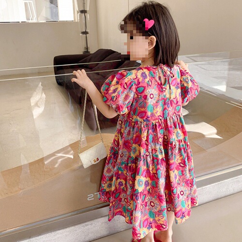 Little Girls' Skirts Peacock Flower Multicolor Dress Short Sleeve Princess Dress 24 Summer New Overseas Trade Children's Apparel Dropshipping 3-8 Years Old