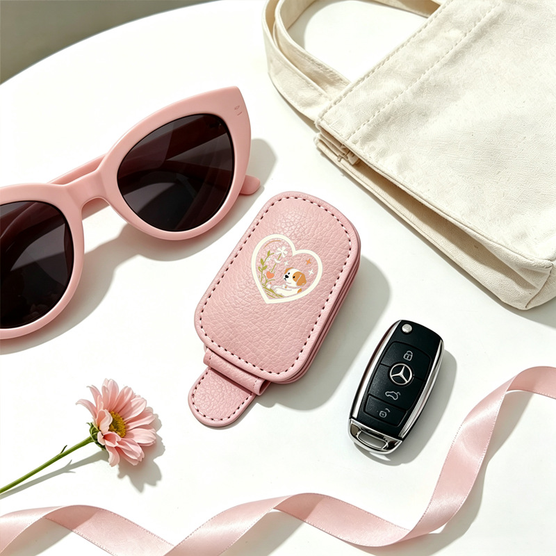 Cross-border bestseller sunglasses holder, creative car sun visor storage, pink heart-shaped puppy car glasses clip