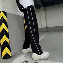 夏季薄款美式复古运动冲锋裤男款侧边条纹宽松直筒速干工装休闲裤